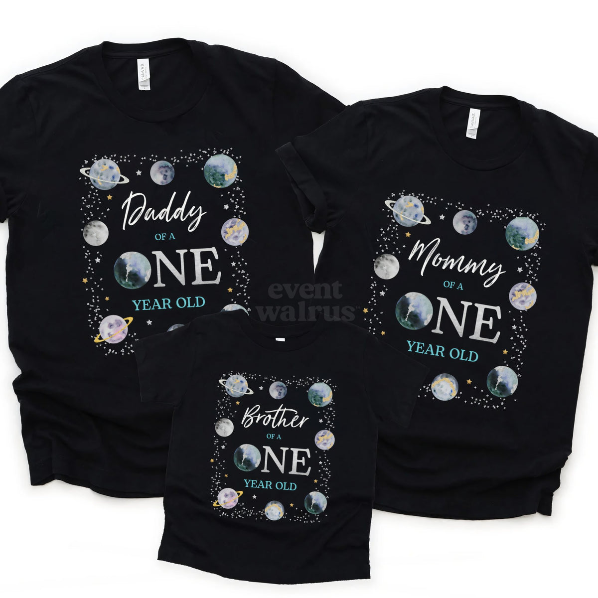 Black Houston We Have a One Year Old space shirts for Daddy, Mommy and Brother.