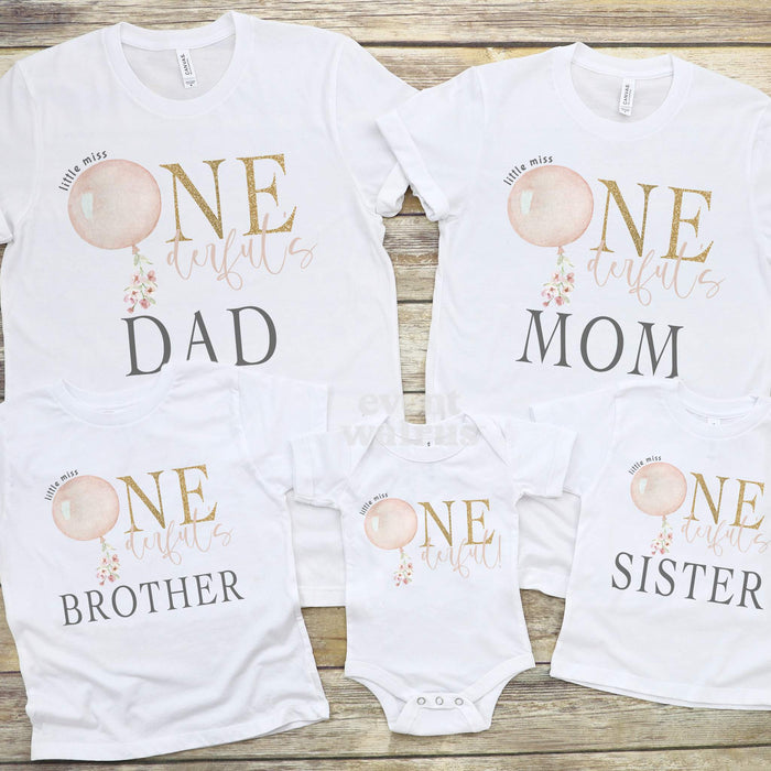 Pink Balloon Little Miss Onederful Birthday Shirts