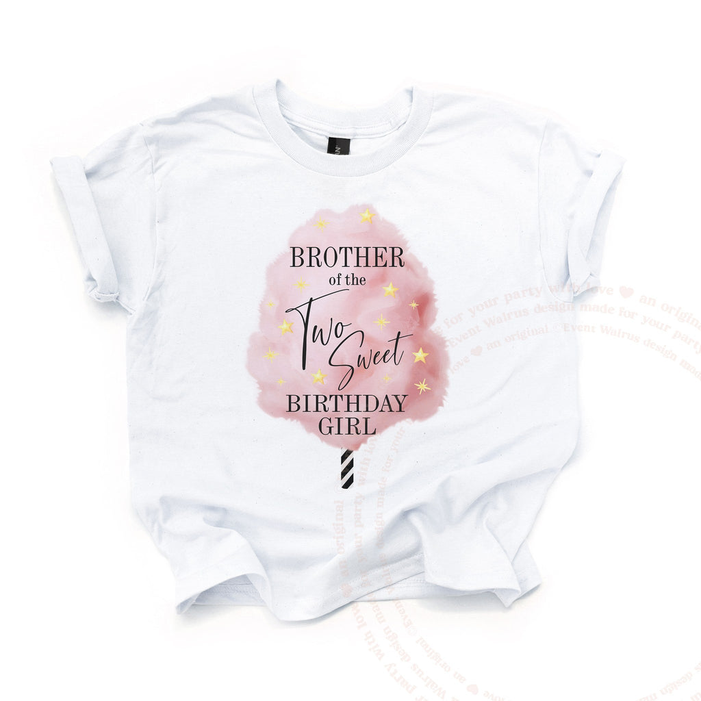 White Brother of the Two Sweet kids tee laid flat, with the pink cotton candy and gold stars.
