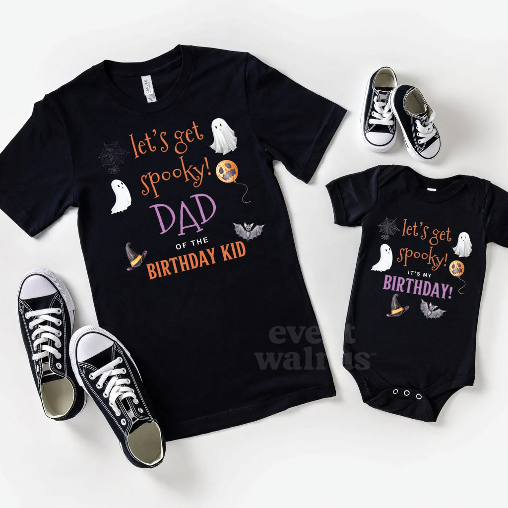 Black It's My Birthday bodysuit laid beside a matching Dad tee and sneakers.