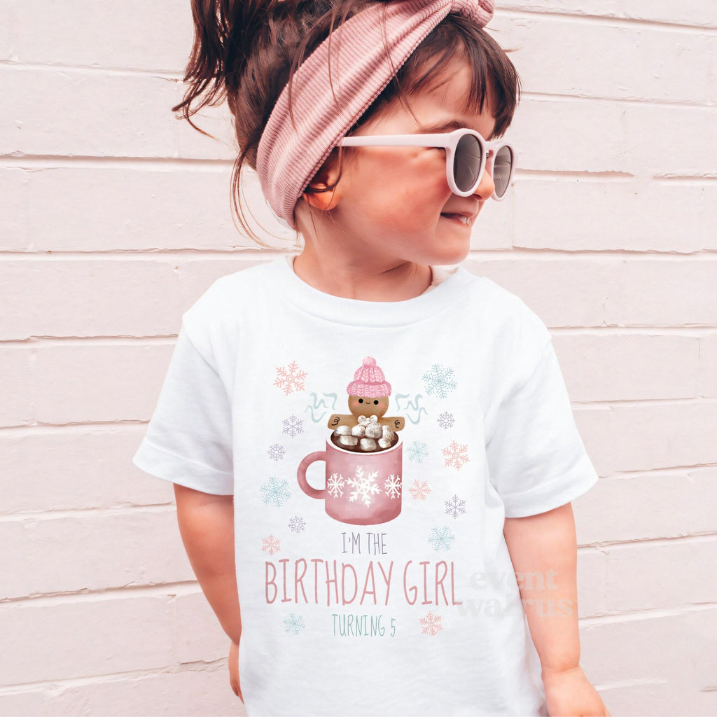 Girl in sunglasses and a pink headband wearing a white I'm the Birthday Girl Turning 5 shirt.