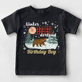 Black toddler Winter Onederland Birthday Boy tee with a bear and red plaid ONE.