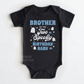 Black baby bodysuit reading Brother of the Two Spooky Birthday Baby with white ghosts.